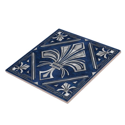 Art Deco Fleur-de-lis - blauer Marmor und Perle Fliese (Seite)