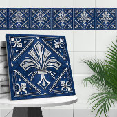 Art Deco Fleur-de-lis - blauer Marmor und Perle Fliese