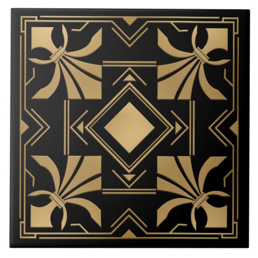 Art Deco Fleur-de-lis - Golden Fliese (Vorderseite)