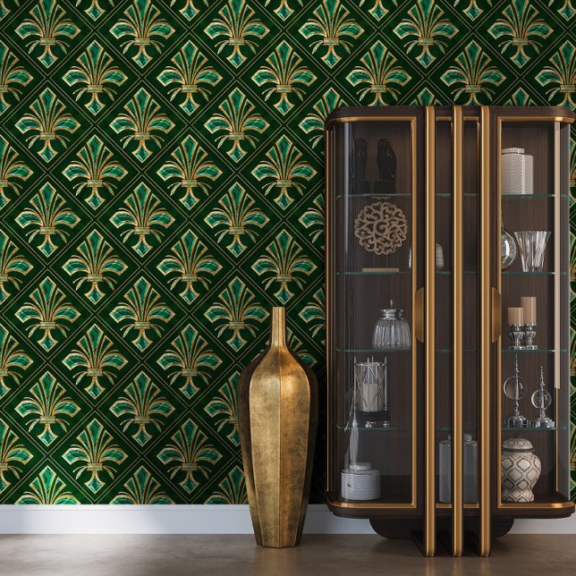 Art Deco Fleur-de-lis Malachite und Gold Tapete (Von Creator hochgeladen)