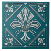 Art Deco Fleur-de-lis - Pearl Fliese (Vorderseite)