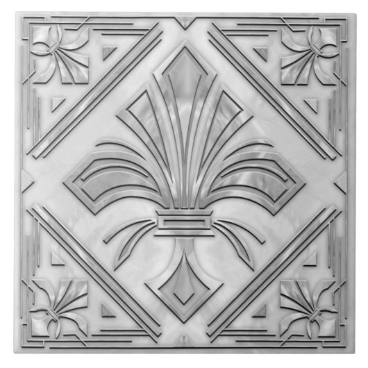 Art Deco Fleur-de-lis - Perle aus weißem Marmor Fliese (Vorderseite)