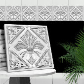 Art Deco Fleur-de-lis - Perle aus weißem Marmor Fliese