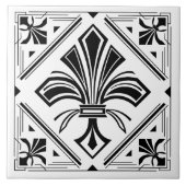 Art Deco Fleur-de-lis - schwarz-weiß Fliese (Vorderseite)
