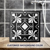 Art Deco Fleur-de-lis - schwarz-weiß Fliese