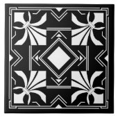 Art Deco Fleur-de-lis - schwarz-weiß Fliese (Vorderseite)