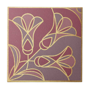 Art Deco Fliesen Blumenmuster. Mauve und Gold