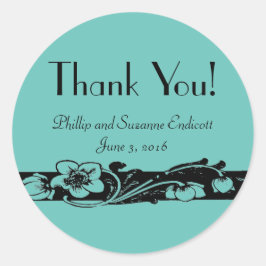 Art Deco Floral Border Wedding Danke! Runder Aufkleber
