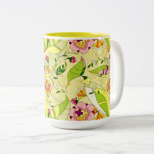 Art Deco Floral Collage Zweifarbige Tasse (VorderseiteRechts)