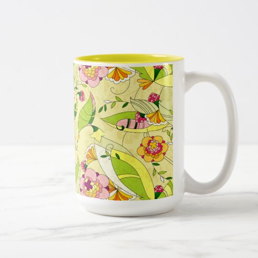 Art Deco Floral Collage Zweifarbige Tasse (Rechts)