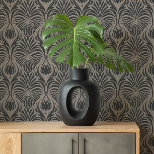 Art Deco Floral Feather Taupe & Charcoal Tapete