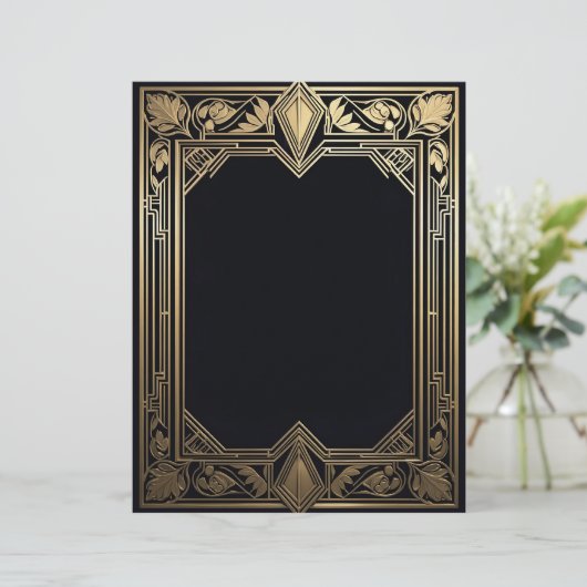 Art Deco Floral Frame Briefbogen (Stehend Vorderseite)