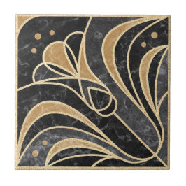 Art Deco Floral. Gold und Marmor Fliese
