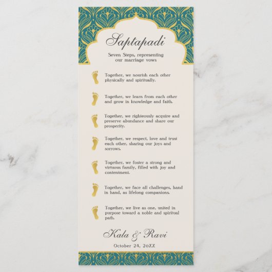 Art Deco Floral Lotus Indian & Hindu Wedding Programm (Rückseite)