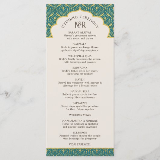 Art Deco Floral Lotus Indian & Hindu Wedding Programm (Vorderseite)