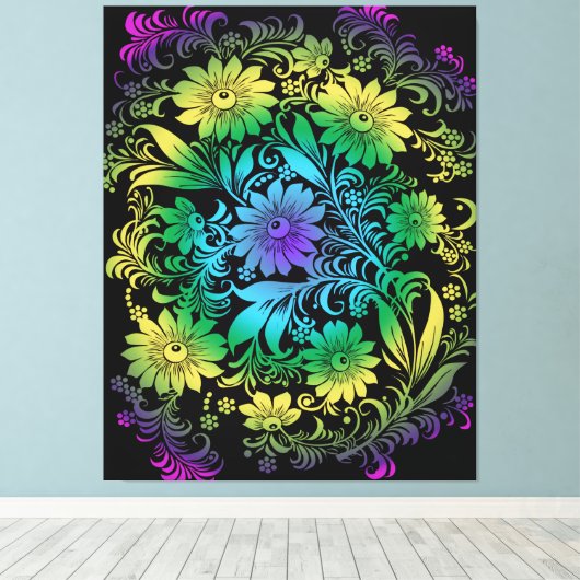 Art Deco Floral Rainbow Leinwanddruck (Insitu (Holzboden))