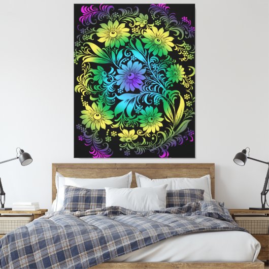 Art Deco Floral Rainbow Leinwanddruck (Insitu (Schlafzimmer))