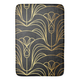 Art Deco Floral. Schwarz und Gold Badematte