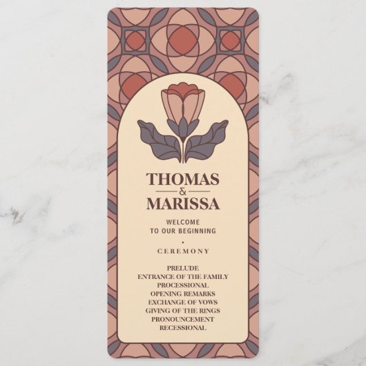 Art Deco Floral Stained Glass Wedding Program Programm (Vorderseite)