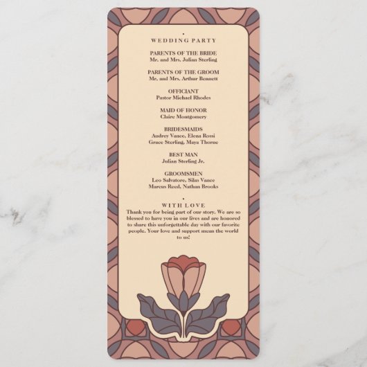 Art Deco Floral Stained Glass Wedding Program Programm (Rückseite)