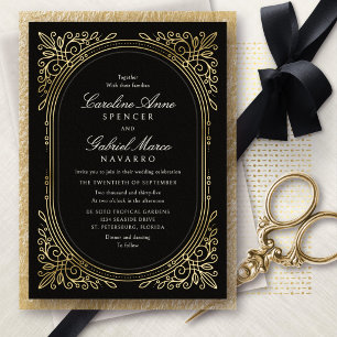 Art Deco Florale Blätter Hochzeit Folieneinladung