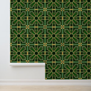 Art Deco florale Fliesen, Smaragdgrün und Imitate  Tapete