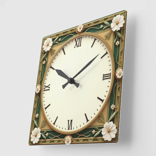 Art Deco Flower Quadratische Wanduhr (Winkel)