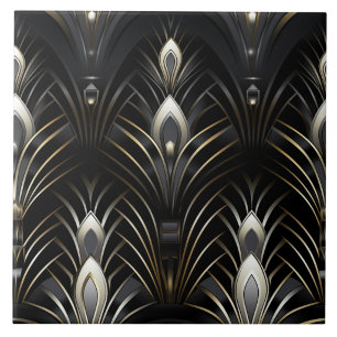 Art Deco Flügel, Weiß und Gold Fliese