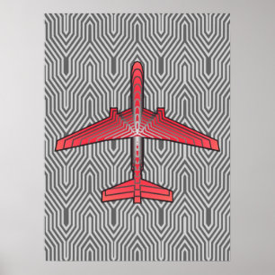 Art Deco Flugzeug, Coral Orange und Silver Grau Poster