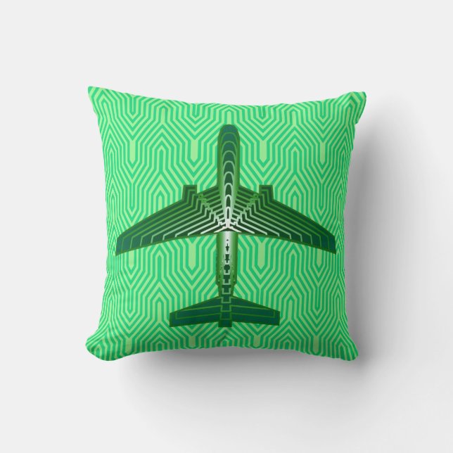 Art Deco Flugzeug, Emerald und Jade Green Kissen (Vorderseite)