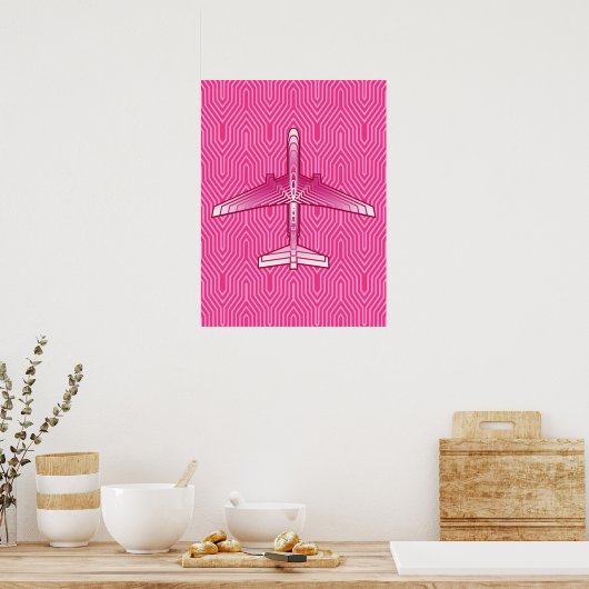 Art-Deco-Flugzeug, Fuchsia und Pastellrosa Poster (Küche)