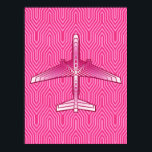 Art-Deco-Flugzeug, Fuchsia und Pastellrosa Poster<br><div class="desc">Drucken in einem Art-Déco-inspirierten Konzept eines futuristischen Flugzeug,  in einem gestreiften,  seidigen Farbverlauf von tiefer Fuchsia zu pastellrosa,  auf einem tiefgründigen Fuchsienrosa,  Deko-Hintergrund</div>