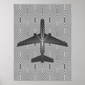 Art Deco Flugzeug, Grafik und Silber Grau Poster (Vorne)