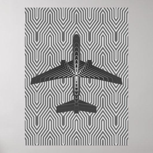 Art Deco Flugzeug, Grafik und Silber Grau Poster (Vorne)