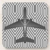 Art Deco Flugzeug, Grafik und Silber Grau Untersetzer (Vorderseite)