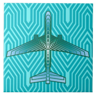 Art Deco Flugzeug, Türkis, Aquamarin und Aqua Fliese