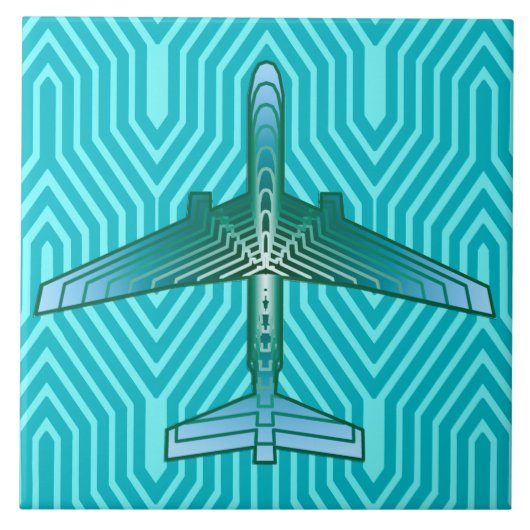 Art Deco Flugzeug, Türkis, Aquamarin und Aqua Fliese (Vorderseite)