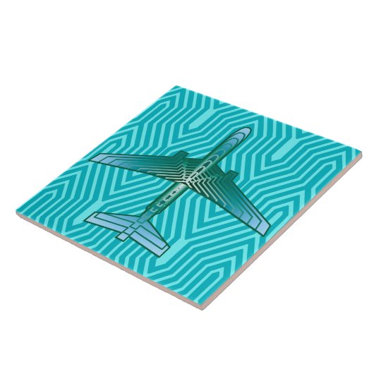 Art Deco Flugzeug, Türkis, Aquamarin und Aqua Fliese (Seite)