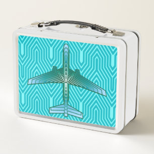 Art Deco Flugzeug, Türkis, Aquamarin und Aqua Metall Brotdose