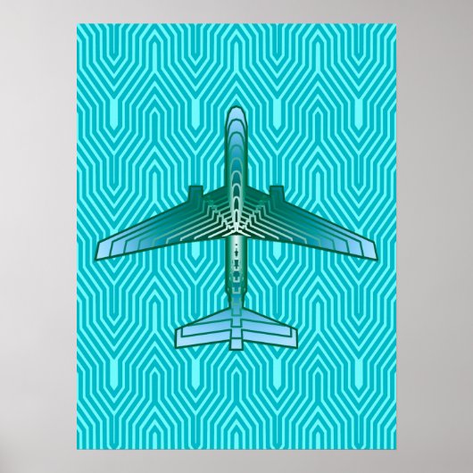 Art Deco Flugzeug, Türkis, Aquamarin und Aqua Poster (Vorne)