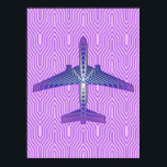 Art Deco Flugzeug, Violet Lila und Silver Grau Poster<br><div class="desc">Drucken in einem Art-Déco-inspirierten Konzept eines futuristischen Flugzeug,  in einem gestreiften,  seidigen Farbverlauf von lila bis violett lila,  mit Bändern von silber grau / grau,  auf einem pastellfarbenen Lila und Orchideen,  Deko Hintergrund</div>