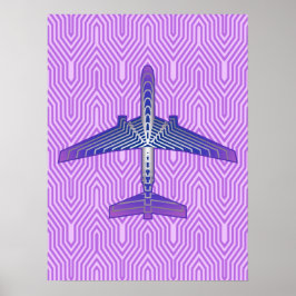 Art Deco Flugzeug, Violet Lila und Silver Grau Poster