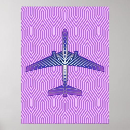Art Deco Flugzeug, Violet Lila und Silver Grau Poster (Vorne)