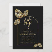 Art Deco Foliage Gold Boho Botanische 50. Geburtst Einladung (Vorderseite)