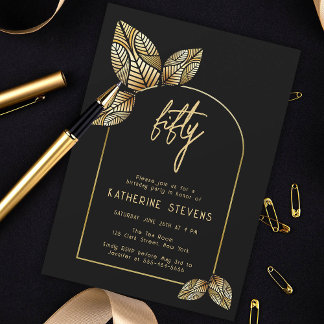 Art Deco Foliage Gold Boho Botanische 50. Geburtst Einladung