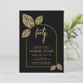 Art Deco Foliage Gold Boho Botanischer 40. Geburts Einladung (Stehend Vorderseite)