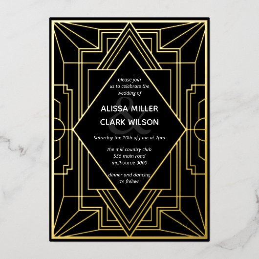 Art Deco Folieneinladung (Vorderseite)