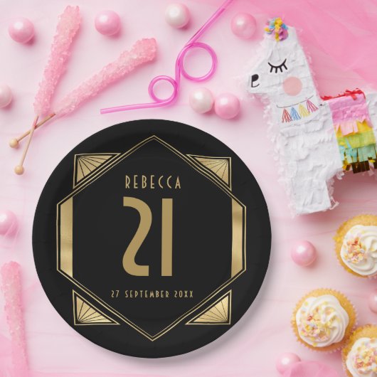 Art Deco Frame 21. Geburtsdatum Pappteller (Party)