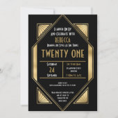Art Deco Frame 21. Geburtstag Gold Schwarz Einladung (Vorderseite)