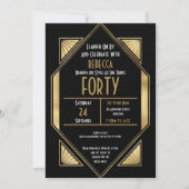 Art Deco Frame 40. Geburtstag Gold Schwarz Einladung (Vorderseite)